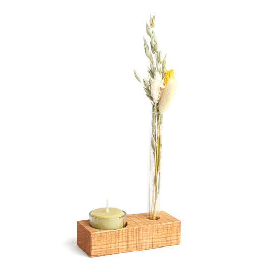 Deko-Set aus Recyclingholz – mit Trockenblumen & Teelicht